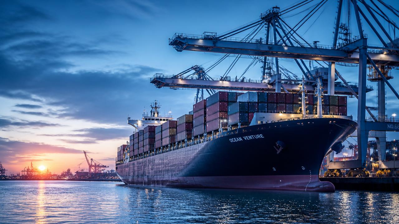 Vehicle carrier vessel loading cars at port